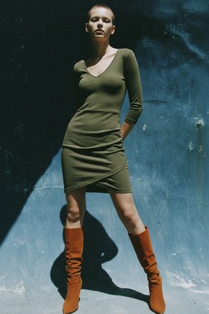 Ribbed V-Neck Mini Dress