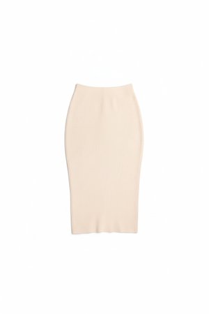 Beige Ribbed Knit Bodycon Midi Skirt