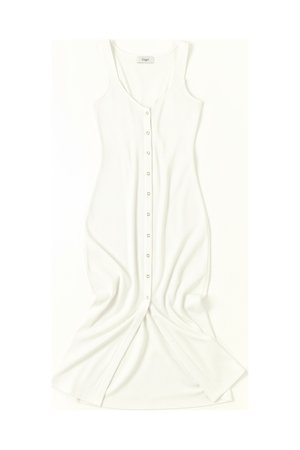 White Ribbed Button-Front Midi Dress