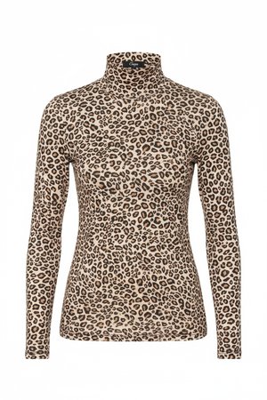 Chic Leopard Print Fitted Turtleneck Top