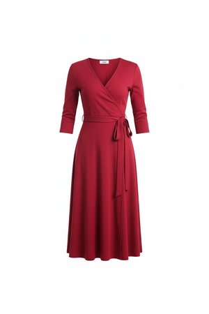 Elegant Red Wrap Midi Dress