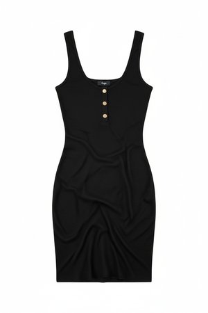 Fitted Black Mini Dress with Button Detail