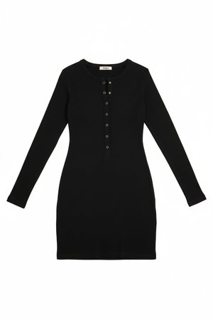 Black Ribbed Long Sleeve Mini Dress