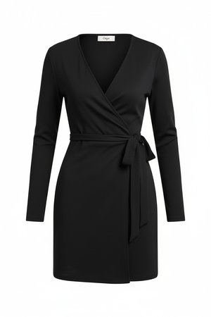 Chic Long Sleeve Black Wrap Mini Dress