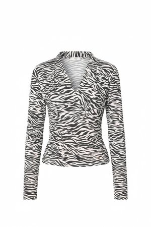 Zebra Print Long Sleeve V-Neck Blouse