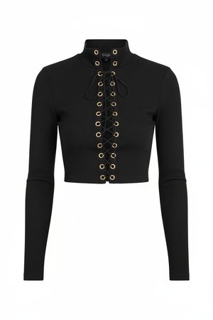Ribbed Lace-Up Cropped Long Sleeve Top