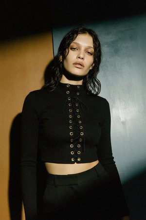 Ribbed Lace-Up Cropped Long Sleeve Top