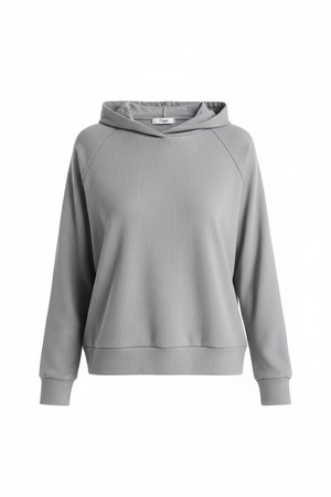 Soft Ribbed Hoodie with Raglan Sleeves - Grey