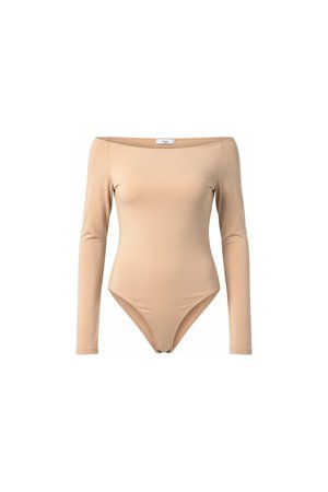 Beige Long Sleeve Off-Shoulder Bodysuit