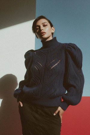 Chunky Knit Sweater with Openwork Pattern