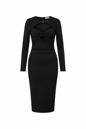 Elegant Black Midi Dress with Chest Cutout Detail