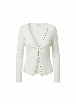 Ribbed Knit Button-Front Long Sleeve Cardigan - White
