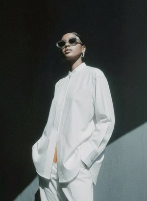 Oversized White Long Sleeve Button-Up Shirt