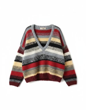 Oversize Striped V-Neck Knit Sweater