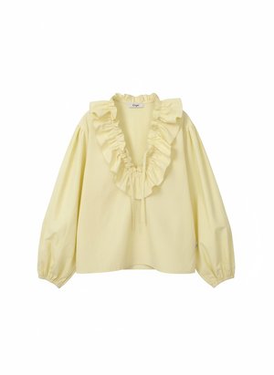 Pale Yellow Ruffled V-Neck Blouse