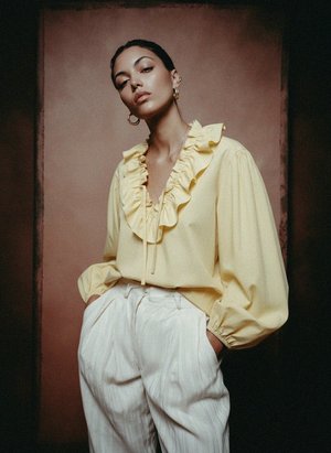Pale Yellow Ruffled V-Neck Blouse