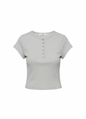 Grey Ribbed Henley Short Sleeve Crop Top