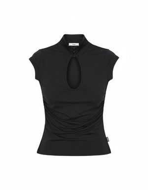 Chic Black Keyhole High Neck Top