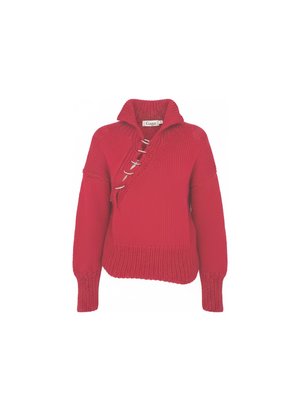 Red Knit Sweater with Asymmetric Ring Closure