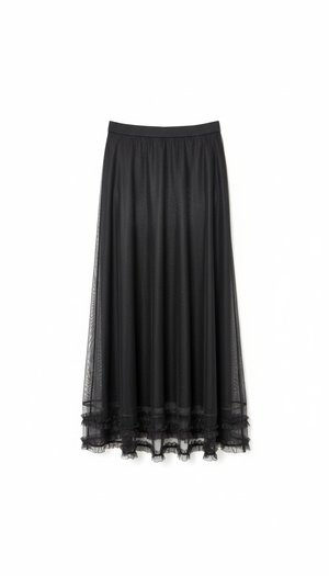Black Sheer Maxi Skirt with Ruffled Trim