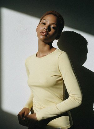 Pale Yellow Classic Long Sleeve Crew Neck Top