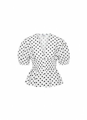 Chic Polka Dot V-Neck Peplum Blouse