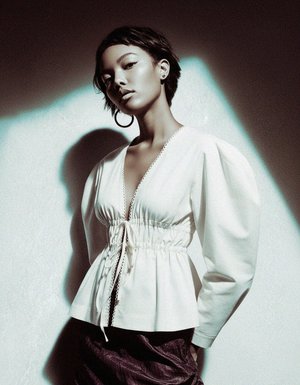 White V-Neck Tie-Front Blouse with Puffed Sleeves