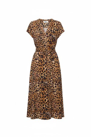 Leopard Print Midi Dress with Tie-Waist and Slit