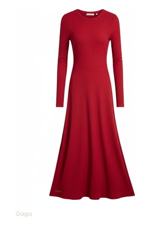 Elegant Red Ribbed Long Sleeve Midi Dress