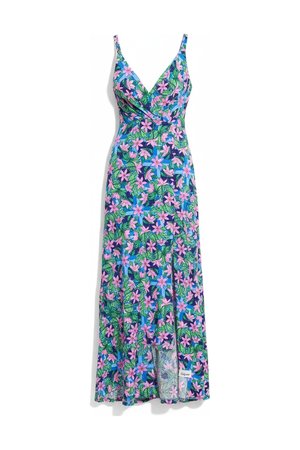 V-Neck Floral Print Maxi Dress with Side Slit
