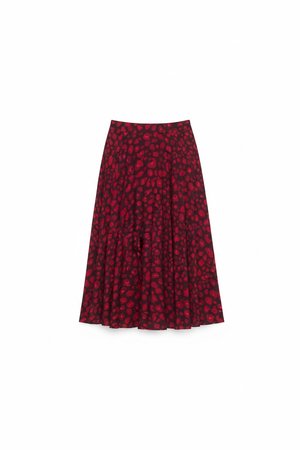 Vibrant Red Patterned Midi Skirt
