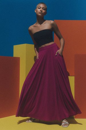 Flowing Magenta Maxi Skirt with Pockets