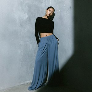 Blue Flowy Wide-Leg Palazzo Pants