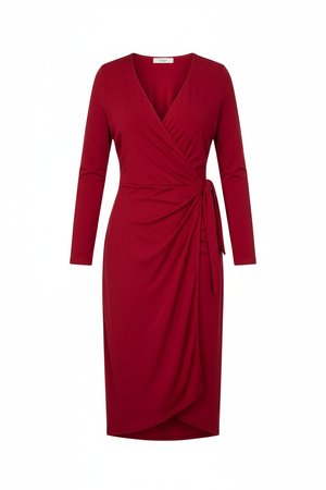 Elegant Red Wrap Midi Dress