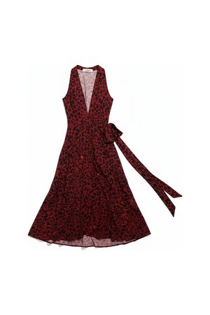 Red Leopard Print Midi Halter Dress