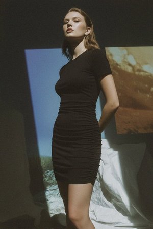 Sleek Black Ruched Mini Dress