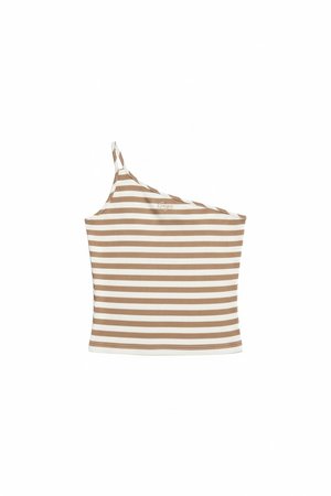 Ribbed Striped One-Shoulder Tank Top
