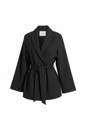 Pinstripe Belted Wrap Blazer