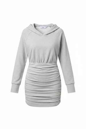 Grey Ruched Hooded Mini Dress