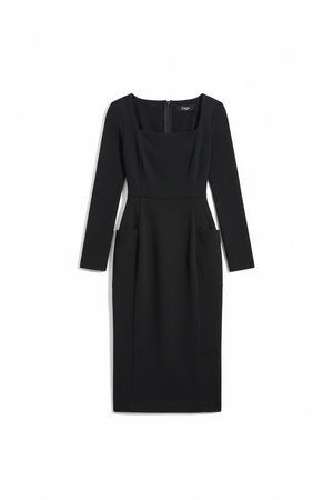 Elegant Black Midi Dress with Square Neck