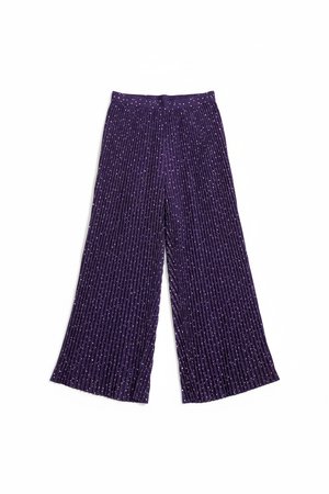 Pleated Purple Wide-Leg Pants with White Dots