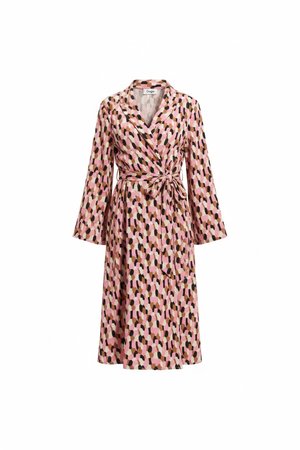 Abstract Print Midi Wrap Dress with Tie Waist