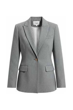 Classic Grey Pinstripe Blazer with Gold Buttons