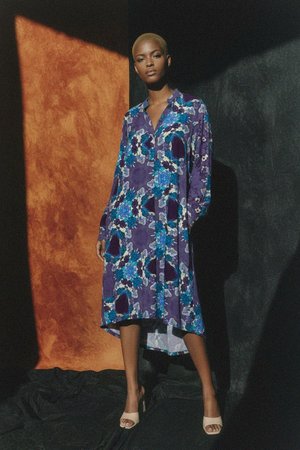 Abstract Floral Print Long Sleeve Mini Dress