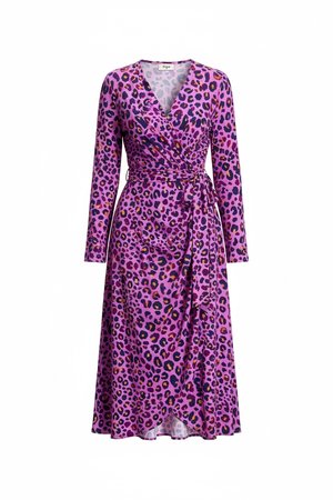 Purple Leopard Print Midi Wrap Dress