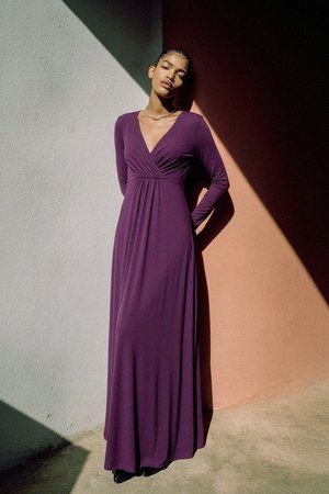 Elegant Purple Maxi Dress with Long Sleeves