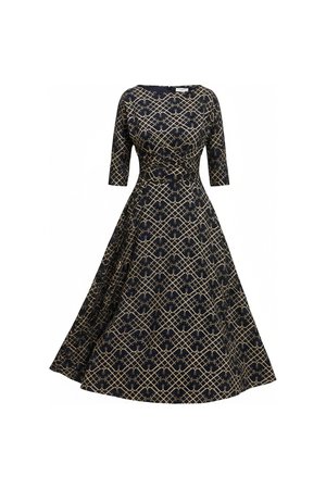 Midi Dress with Gold Geometric Pattern