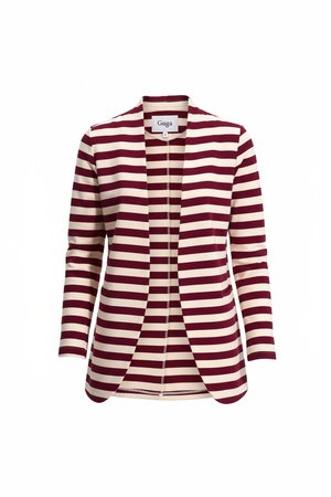 Red & Beige Striped Open-Front Blazer