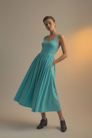 Elegant Aqua Midi Dress with Sweetheart Neckline