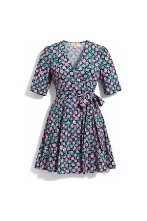 V-Neck Floral Print Mini Wrap Dress